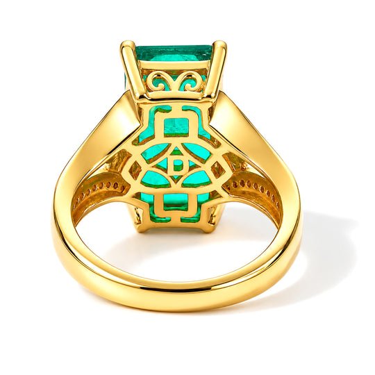 D'Joy Smaragd-Quarz Triplette, Weißer Zirkon Ring 925 Silber 750 Gelbgold vermeil (Größe 21.00) ca. 6,73 ct