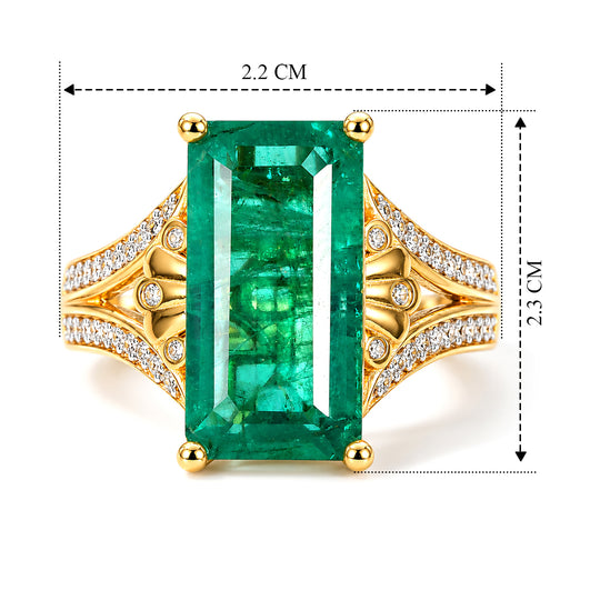 D'Joy Smaragd-Quarz Triplette, Weißer Zirkon Ring 925 Silber 750 Gelbgold vermeil (Größe 18.00) ca. 6,73 ct