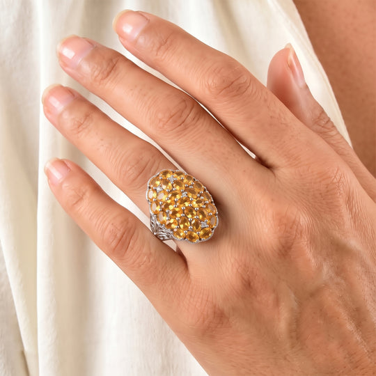 EverTrue Citrin und Zirkon Cluster Cocktail Ring, Bronze mit Platin E-Bechichtung - 4,50 ct.
