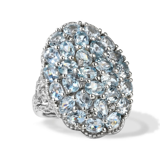 EverTrue himmelblauer Topas und Zirkon Cluster Cocktail Ring, Bronze mit Platin E-Bechichtung - 5,79 ct.