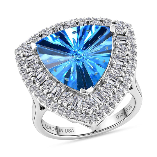 D'Joy AA Schweizer Blautopas, Moissanit Ring 925 Silber Rhodiniert (Größe 18.00) ca. 8,49 ct