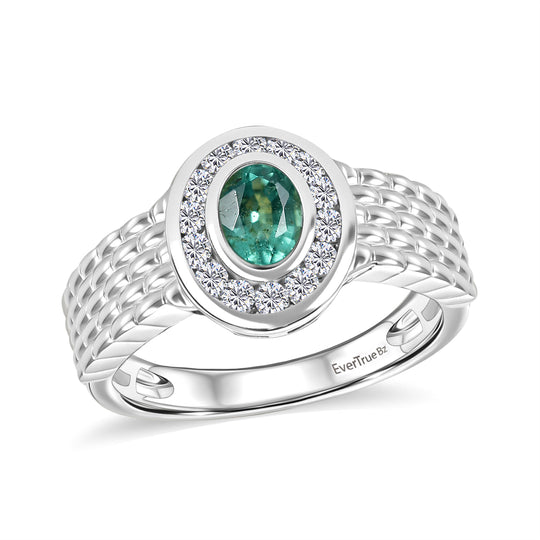 EVER TRUE AA Kagem Sambischer Smaragd, Weißer Zirkonia Ring Reine Bronze (Größe 17.00) (10-15 Werktage Lieferzeit)