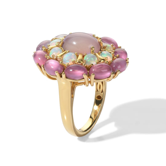 D'Joy Flamingo Mondstein Ring 925 Silber 750 Gelbgold vermeil (Größe 19.00) ca. 8,76 ct