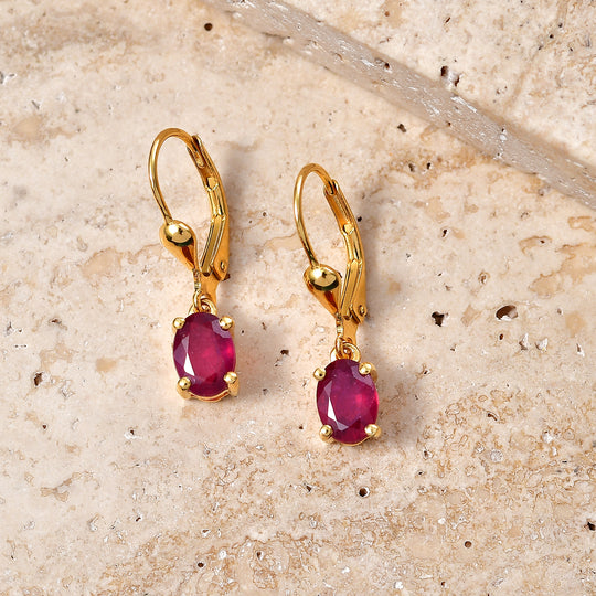 D'Joy Afrikanischer Rubin (Fissure gefüllt) Ohrringe 925 Silber 750 Gelbgold vermeil ca. 2.36 ct