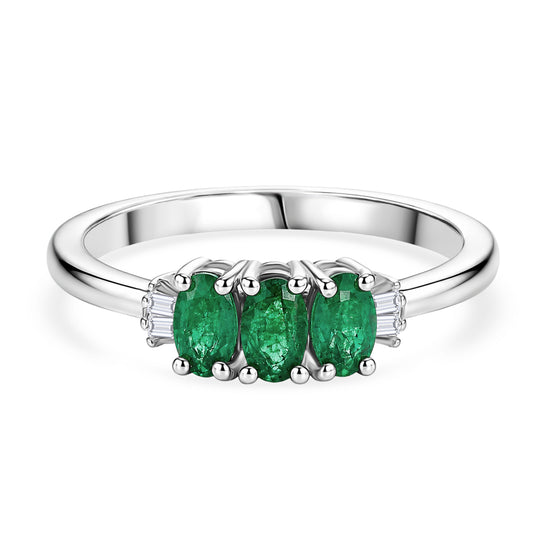 D'Joy AA Smaragd, Moissanit Ring 925 Silber Rhodiniert (Größe 19.00) ca. 0,78 ct