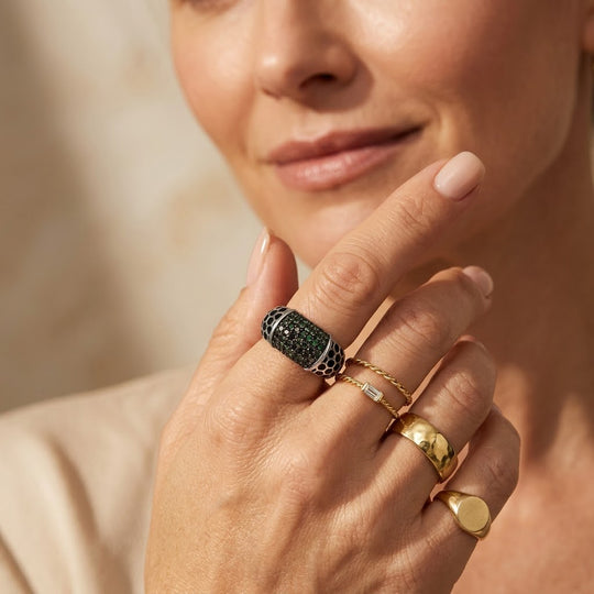 D'Joy Grüner Diamant Ring mit grüner Emaille 925 Silber Rhodiniert (Größe 21.00) ca. 0.50 ct