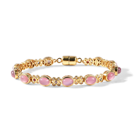 D'Joy Flamingo Mondstein, Mehrfarbig Saphir Armband ca. 19 cm 925 Silber 750 Gelbgold vermeil ca. 9,20 ct.