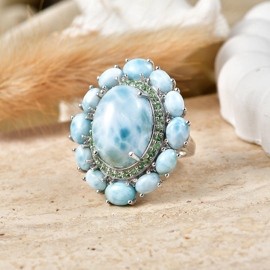 D'Joy Larimar Ring 925 Silber Rhodiniert (Größe 20.00) ca. 23,34 ct