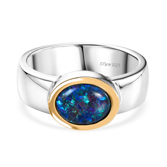 D'Joy AAA Boulder Opal Triplette Ring 925 Silber Rhodiniert und 750 Gelbgold Vermeil (Größe 18.00) ca. 1,22 ct