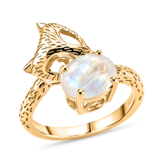GP Trionfo Kollektion - AA Regenbogen Mondstein, Kanchanaburi Blauer Saphir Ring 925 Silber 750 Vergoldet (Größe 21.00) ca. 1.96 ct