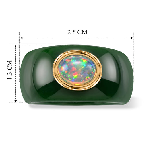 D'Joy Gefärbte grüne Jade, Natürlicher, äthiopischer Welo Opal Ring 925 Silber Vergoldet (Größe 19.00) ca. 29,10 ct