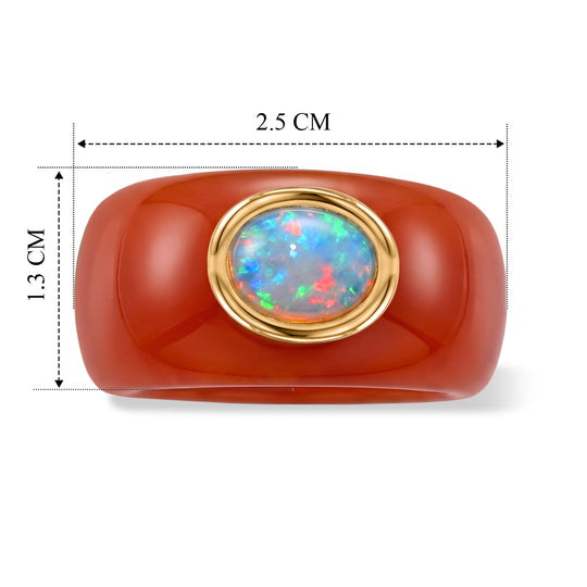 D'Joy Gefärbte rote Jade, Natürlicher, äthiopischer Welo Opal Ring 925 Silber Vergoldet (Größe 21.00) ca. 30,09 ct