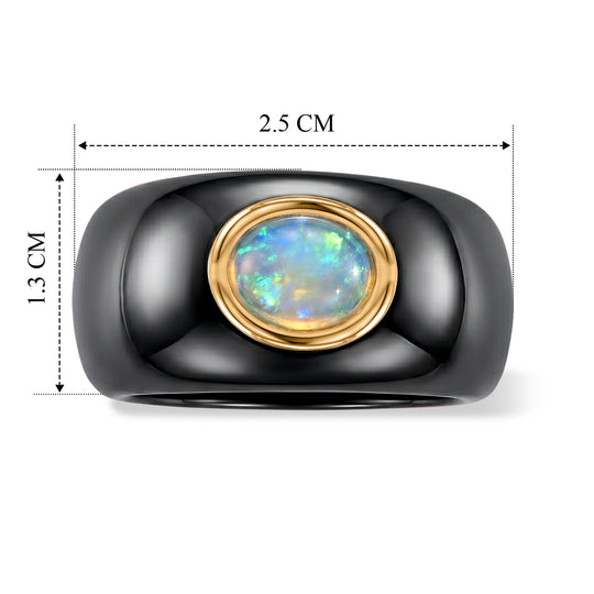 D'Joy Gefärbte schwarze Jade, Natürlicher, äthiopischer Welo Opal Ring 925 Silber Vergoldet (Größe 20.00) ca. 29,10 ct