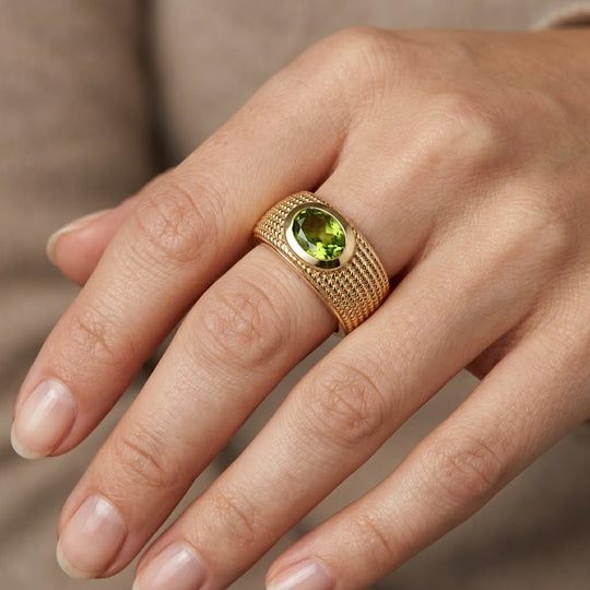 EVER TRUE Natürlicher Peridot Rin, 950 Kupfer (Größe 21.00) ca. 1.21 ct