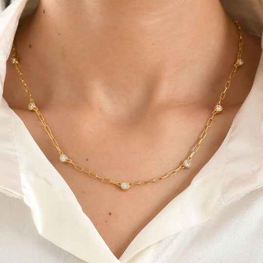 LUXURIANT SGL zertifizierte SI-GH Labor Diamant 45cm Halskette, 925 Silber 750 Gelbgold Vermeil - 1.01 ct.