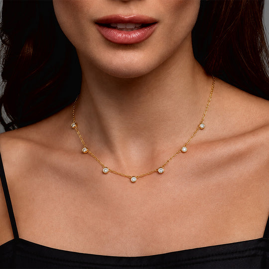 LUXURIANT SGL zertifizierte SI-GH Labor Diamant 45cm Halskette, 925 Silber 750 Gelbgold Vermeil - 1.01 ct.