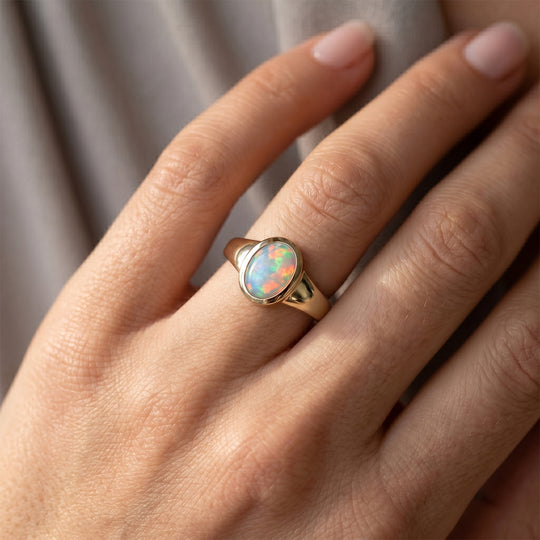 D'Joy AA Natürlicher, äthiopischer Welo Opal Ring 925 Silber 750 Gelbgold vermeil (Größe 21.00) ca. 0,55 ct