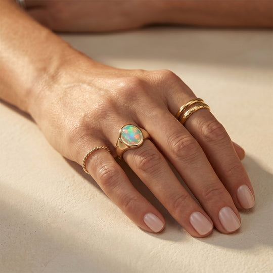 D'Joy AA Natürlicher, äthiopischer Welo Opal Ring 925 Silber 750 Gelbgold vermeil (Größe 21.00) ca. 0,55 ct