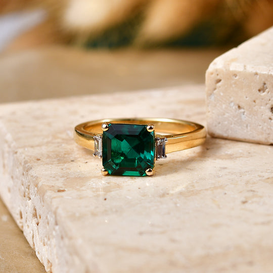 LUXURIANT AAA Labor Smaragd und SI-GH Labor Diamant Ring, 925 Silber 750 Gelbgold Vermeil - 2,25 ct.