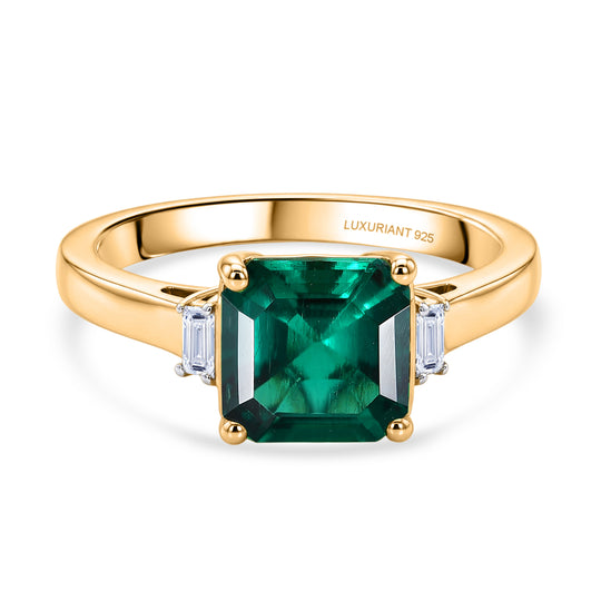LUXURIANT AAA Labor Smaragd und SI-GH Labor Diamant Ring, 925 Silber 750 Gelbgold Vermeil - 2,25 ct.