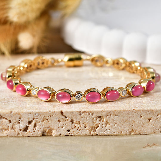 D'Joy Flamingo Mondstein, Moissanit Armband ca. 20 cm 925 Silber 750 Gelbgold vermeil ca. 16,75 ct.