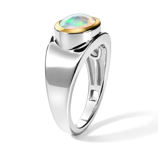 D'Joy AA Natürlicher, äthiopischer Welo Opal Ring 925 Silber Rhodiniert und 750 Gelbgold Vermeil (Größe 21.00) ca. 1,20 ct