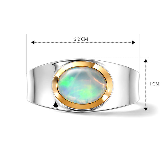 D'Joy AA Natürlicher, äthiopischer Welo Opal Ring 925 Silber Rhodiniert und 750 Gelbgold Vermeil (Größe 17.00) ca. 1,20 ct