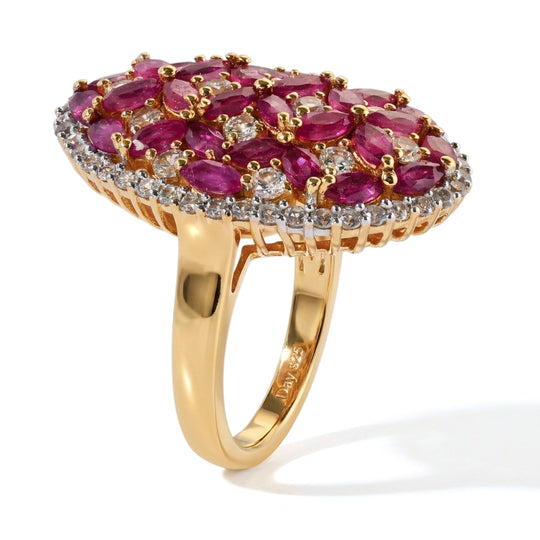 D'Joy AA Afrikanischer Rubin (Fissure gefüllt), Weißer Zirkon Ring 925 Silber 750 Gelbgold vermeil (Größe 19.00) ca. 5,53 ct