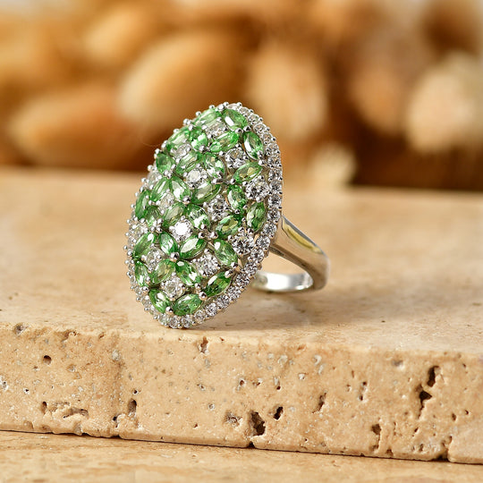 D'Joy AA Tsavorite Granat, Weißer Zirkon Ring 925 Silber Rhodiniert (Größe 21.00) ca. 4,93 ct