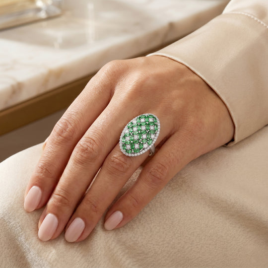 D'Joy AA Tsavorite Granat, Weißer Zirkon Ring 925 Silber Rhodiniert (Größe 21.00) ca. 4,93 ct