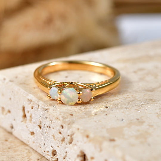 D'Joy AA Natürlicher, äthiopischer Welo Opal Ring 925 Silber 750 Vergoldet (Größe 19.00) ca. 0,32 ct