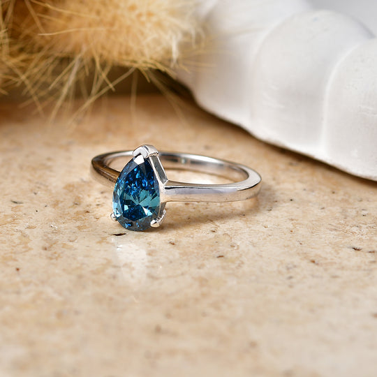 LUXURIANT SI-GH Labor blauer Diamant Solitär Ring, 925 Silber rhodiniert - 1 ct.