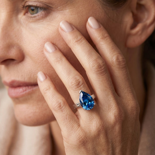 LUXURIANT SI-GH Labor blauer Diamant Solitär Ring, 925 Silber rhodiniert - 1 ct.