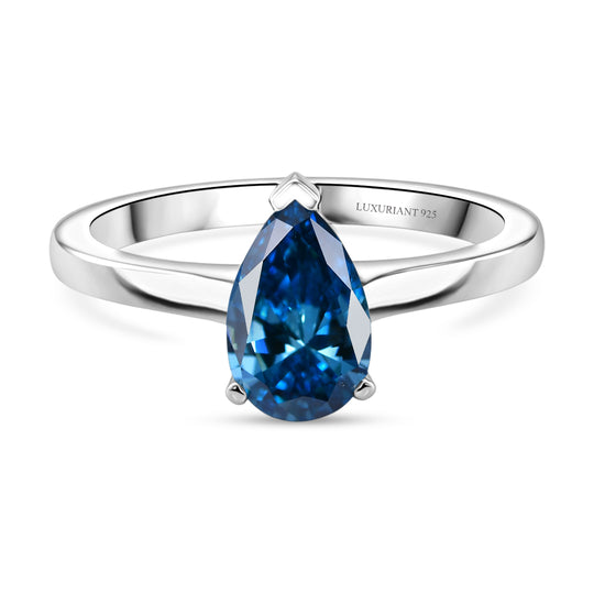 LUXURIANT SI-GH Labor blauer Diamant Solitär Ring, 925 Silber rhodiniert - 1 ct.