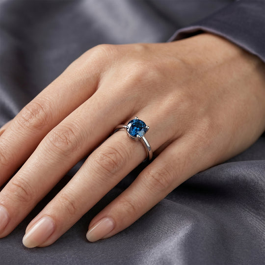 LUXURIANT SI-GH Labor blauer Diamant Solitär Ring, 925 Silber rhodiniert - 1,02 ct.