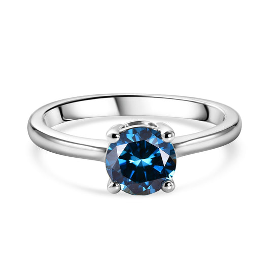 LUXURIANT SI-GH Labor blauer Diamant Solitär Ring, 925 Silber rhodiniert - 1,02 ct.