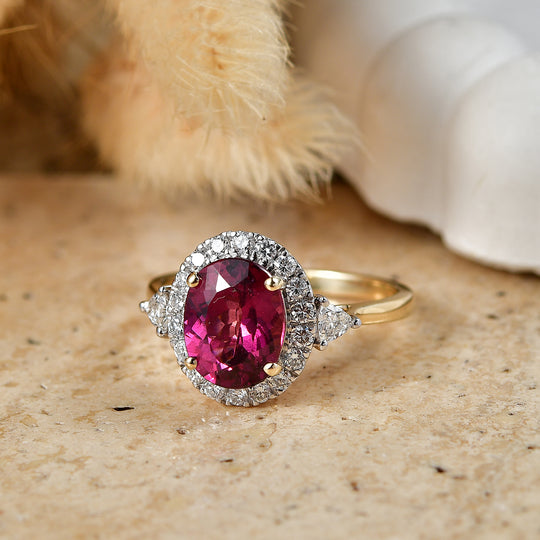 LUXURIANT (10-16 Werktage Lieferzeit) 4,10 ct. AAA Farbwechsel Granat und Labor Diamant Ring in 417 Gold