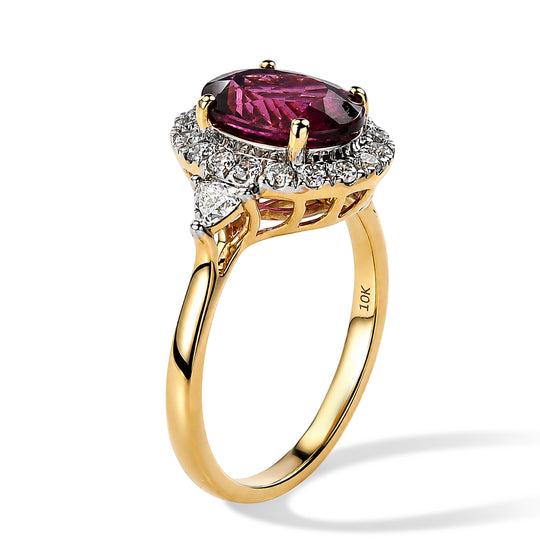 LUXURIANT (10-16 Werktage Lieferzeit) 4,10 ct. AAA Farbwechsel Granat und Labor Diamant Ring in 417 Gold