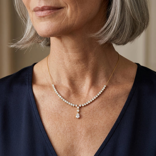 D'Joy Moissanit Halskette ca. 45 cm 925 Silber Rhodiniert ca. 8.87 ct
