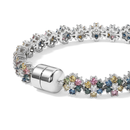 LUXURIANT SGL zertifiziertes SI-GH mehrfarbiges Labor Diamant 19cm florales Eternity Armband, 925 Silber rhodiniert - 6 ct.
