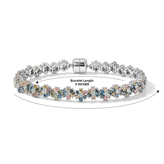 LUXURIANT SGL zertifiziertes SI-GH mehrfarbiges Labor Diamant 19cm florales Eternity Armband, 925 Silber rhodiniert - 6 ct.
