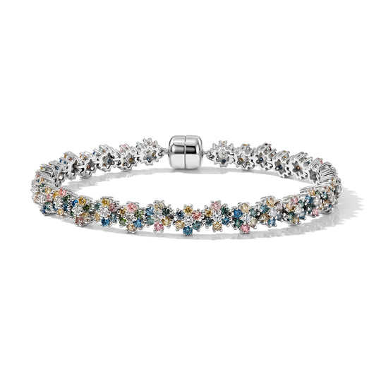 LUXURIANT SGL zertifiziertes SI-GH mehrfarbiges Labor Diamant 19cm florales Eternity Armband, 925 Silber rhodiniert - 6 ct.