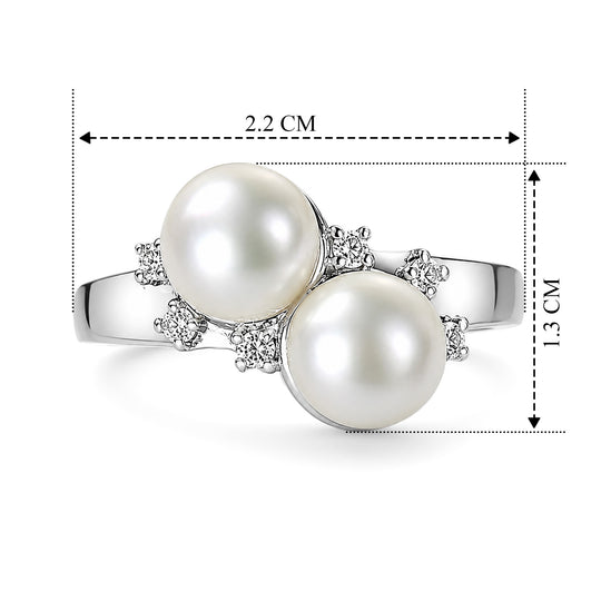 EVER TRUE Süßwasser Perle (7-7.5 mm), Weißer Zirkon Ring 950 Kupfer (Größe 19.00)