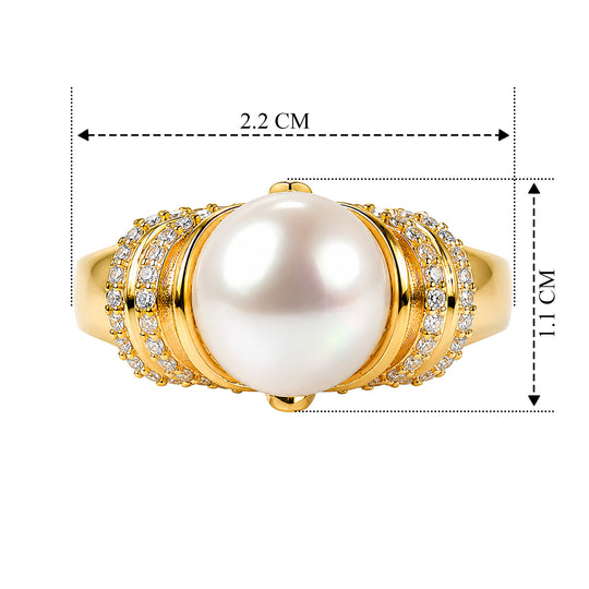 EVER TRUE Süßwasser Perle (9-9.5 mm), Weißer Zirkon Ring 950 Kupfer (Größe 21.00)