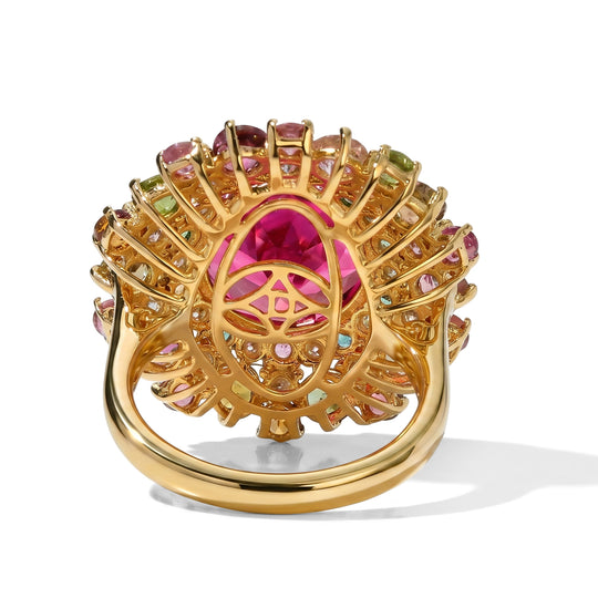 D'Joy Lab Grown Padparadscha-Saphir, Mehrfarbig-Turmalin Ring 925 Silber 750 Gelbgold vermeil (Größe 18.00) ca. 13,37 ct