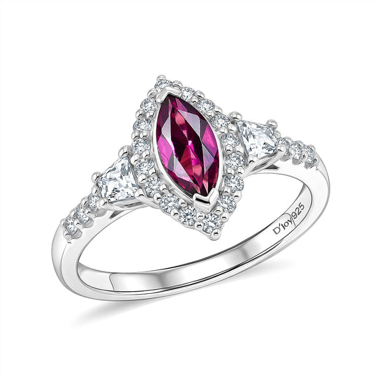 D'Joy AA Radiant Ember Granat, Moissanit Ring 925 Silber Rhodiniert (Größe 18.00) ca. 2,18 ct