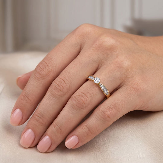 LUXURIANT SI-GH Labor Diamant Ring, 925 Silber 750 Gelbgold Vermeil - 0,26 ct.