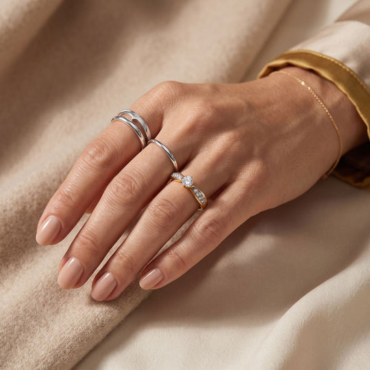 LUXURIANT SI-GH Labor Diamant Ring, 925 Silber 750 Gelbgold Vermeil - 0,26 ct.