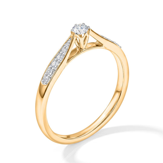 LUXURIANT SI-GH Labor Diamant Ring, 925 Silber 750 Gelbgold Vermeil - 0,26 ct.