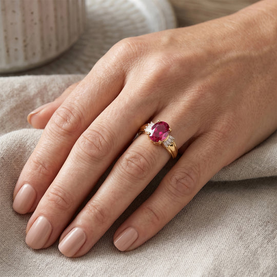 LUXURIANT - AAA Lab Grown Rubin, Weißer Diamant Ring 925 Silber Gold (Größe 21.00) ca. 2,77 ct
